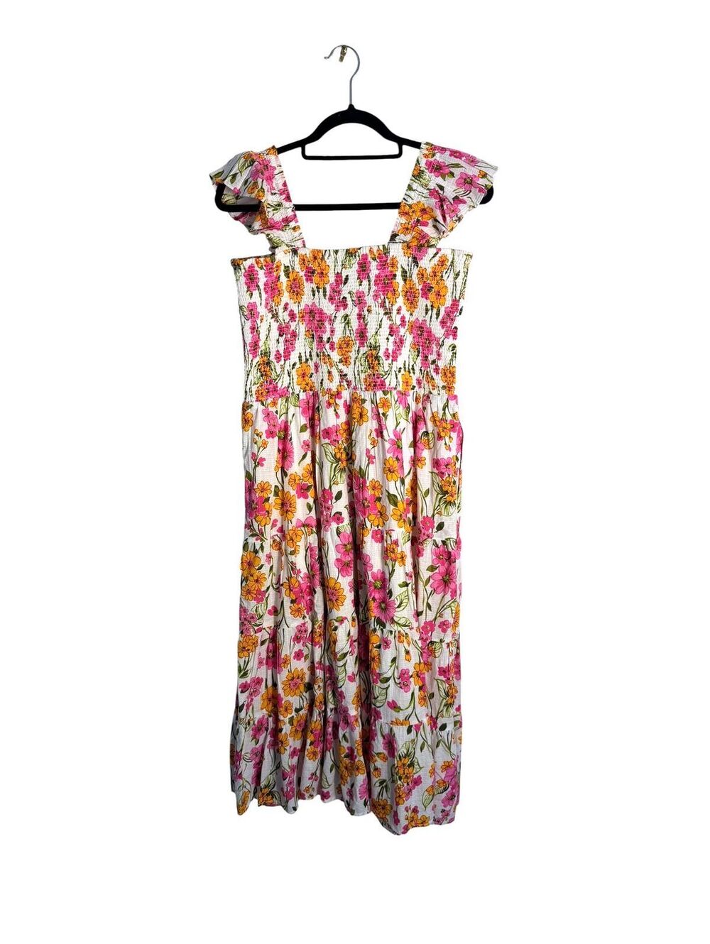 Land’s End Women's Cotton Dobby Smocked Dress with Ruffle Straps Size M